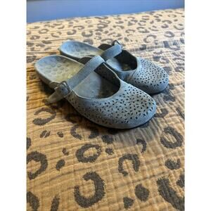 Vionic LIDIA Gray Suede Perforated Shoe Leather slide Comfort Slip On 7 Mule